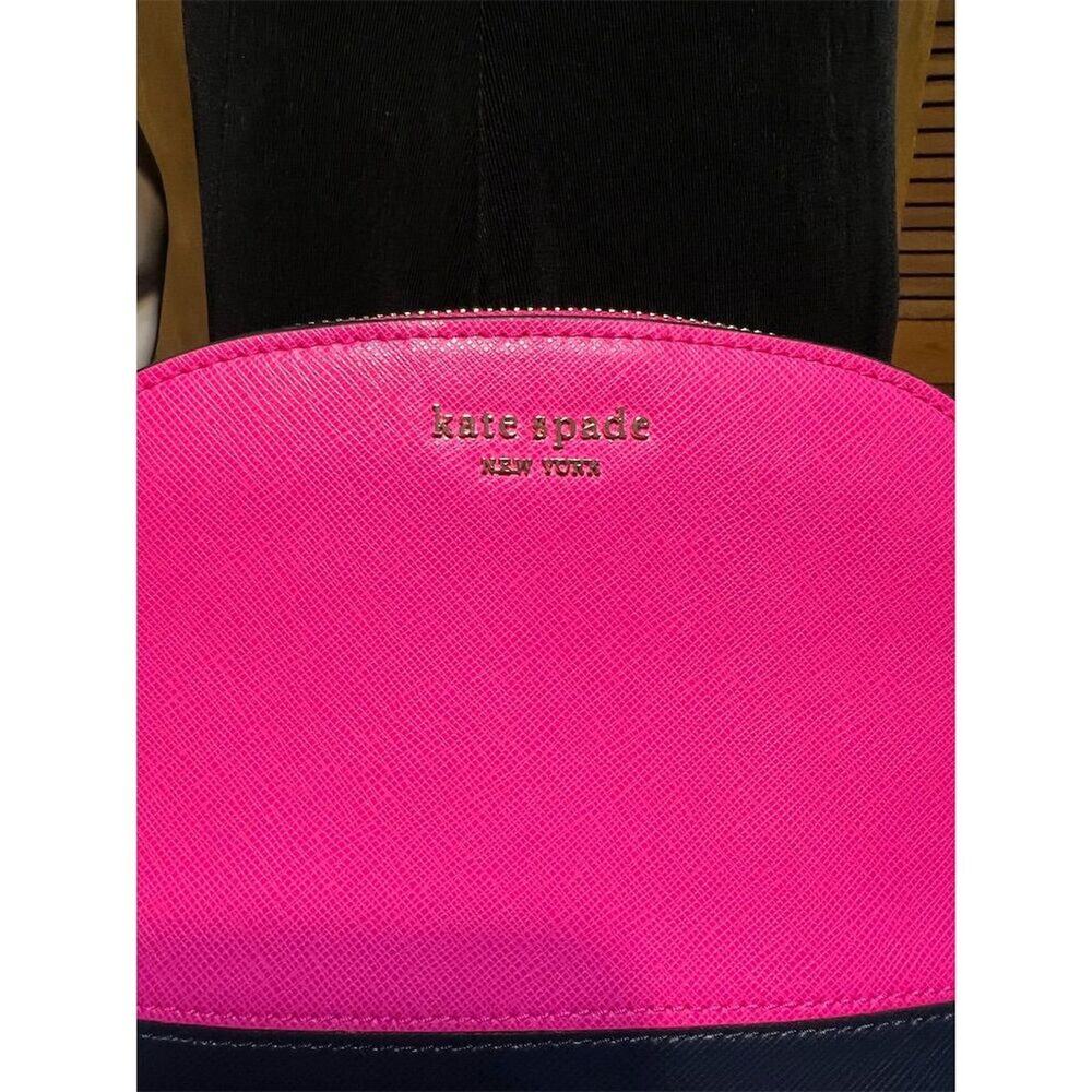 Kate Spade Piink Small Dome Crossbody Shocking Magenta Navy Saffiano Spencer - Picture 3 of 9